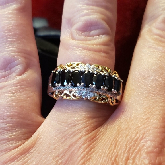 Karis Jewelry - Stunning Natural Thai Black Spinel and Natural White Zircon Ring